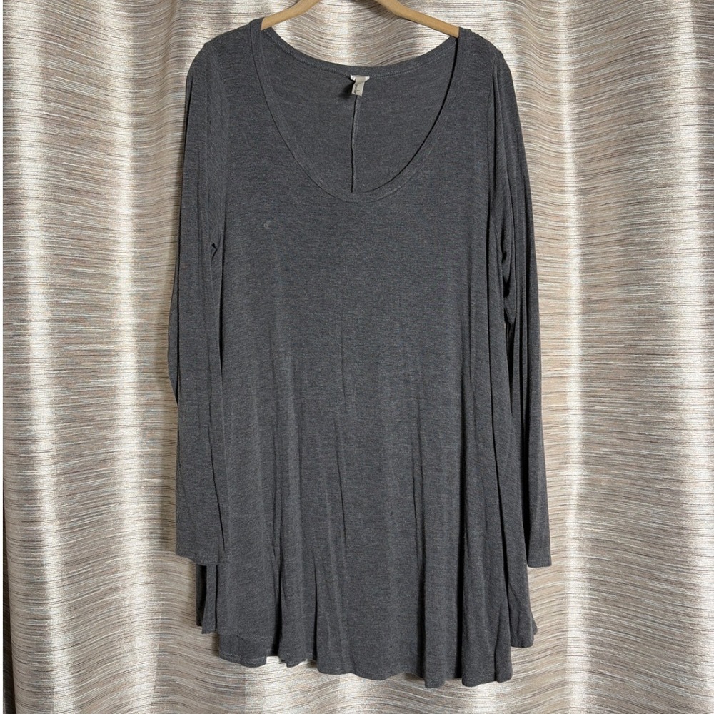Isaac Liev Womens Charcoal Gray Heather Long Sleeve Scoop Neck Tunic Top